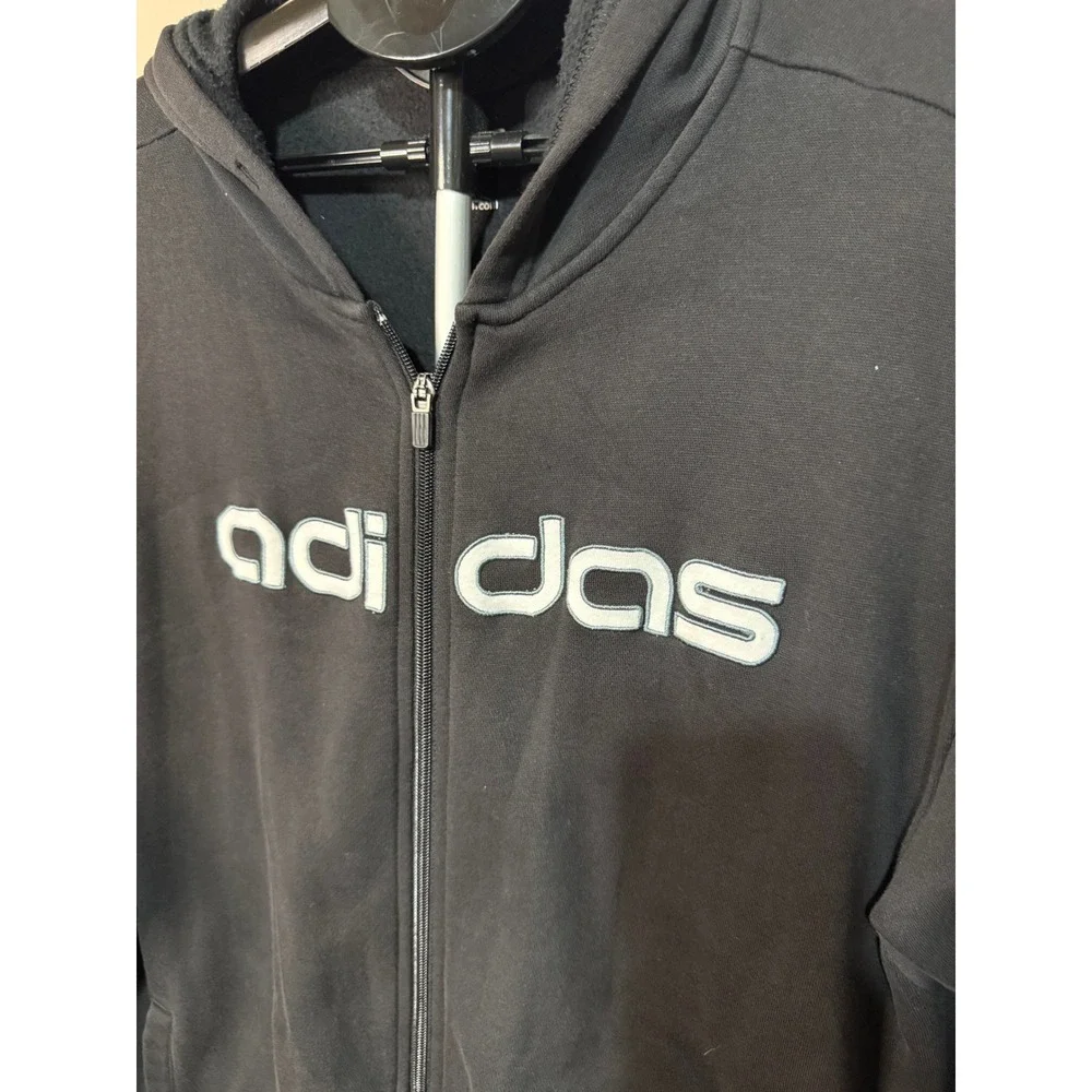 Adidas Mens Full Zip Hoodie Black Fleece Spellout‎ Logo Sweatshirt XL RN 88387